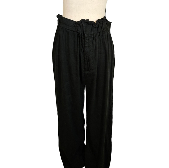 Gianni Bini Paperbag Style Straight Leg Linen Blend Pants, Black, Large - Picture 2 of 12